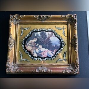 Vintage Hollywood Regency Ornate Gold Gilt Wood Frame and Print